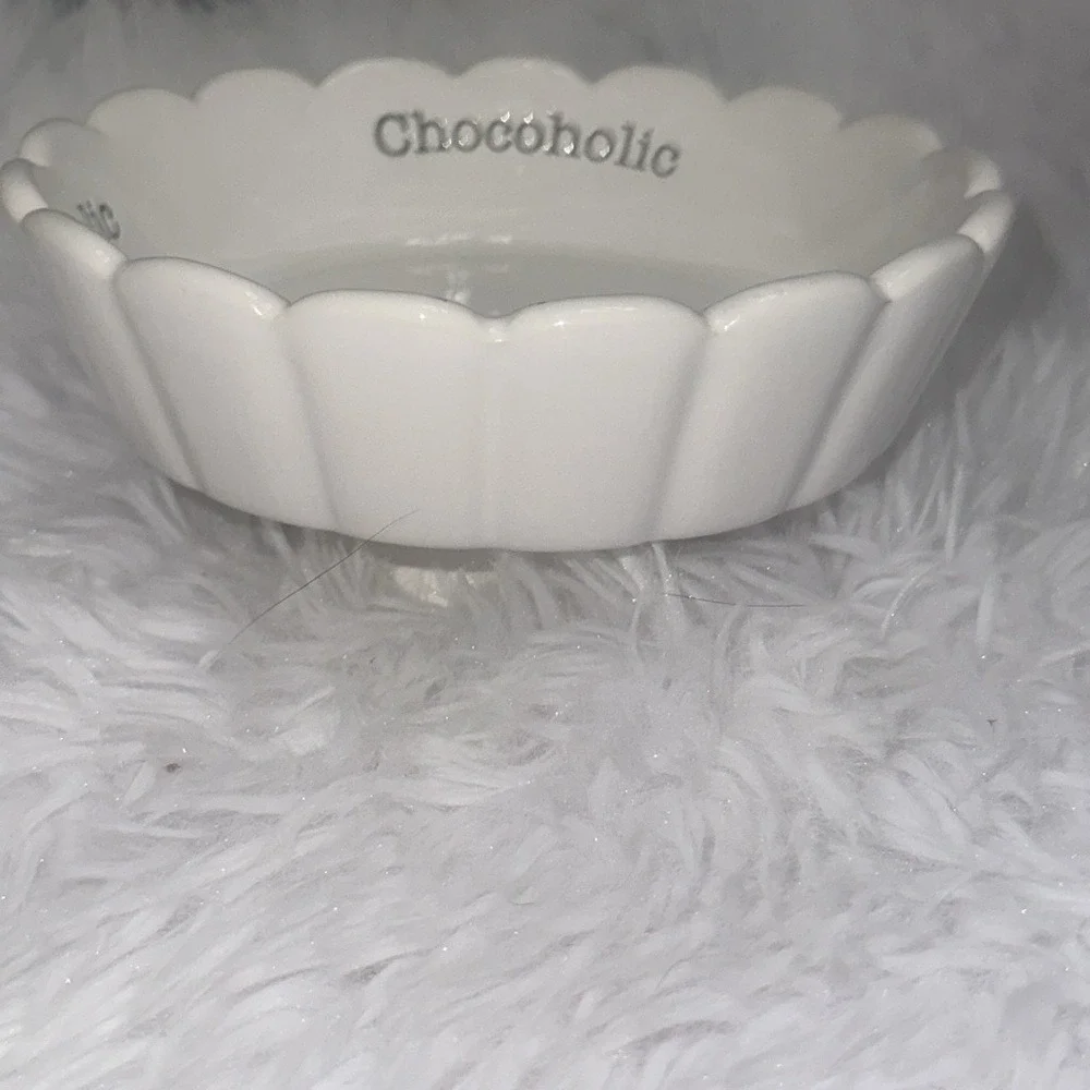 Mud Pie Chocoholic Ceramic Candy Dish White Scalloped Pedestal Bowl 4881012C